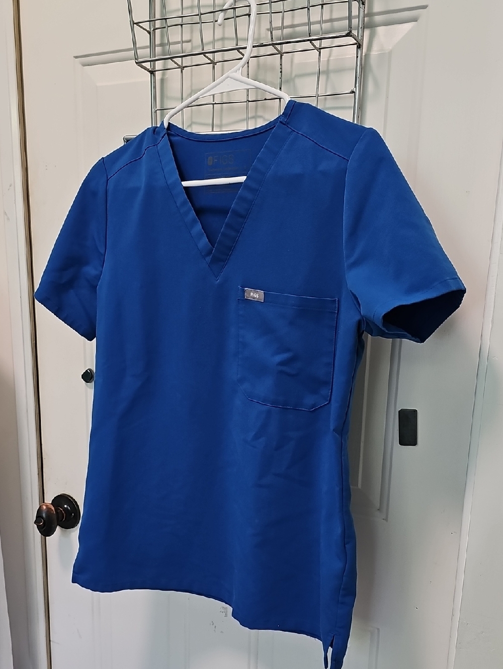 Figs V-Neck Scrub Top in Royal Blue with Chest Pocket Size S